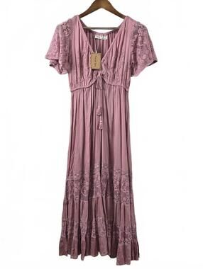 Tree of Life Mauve Rayon Lace Maxi Dress